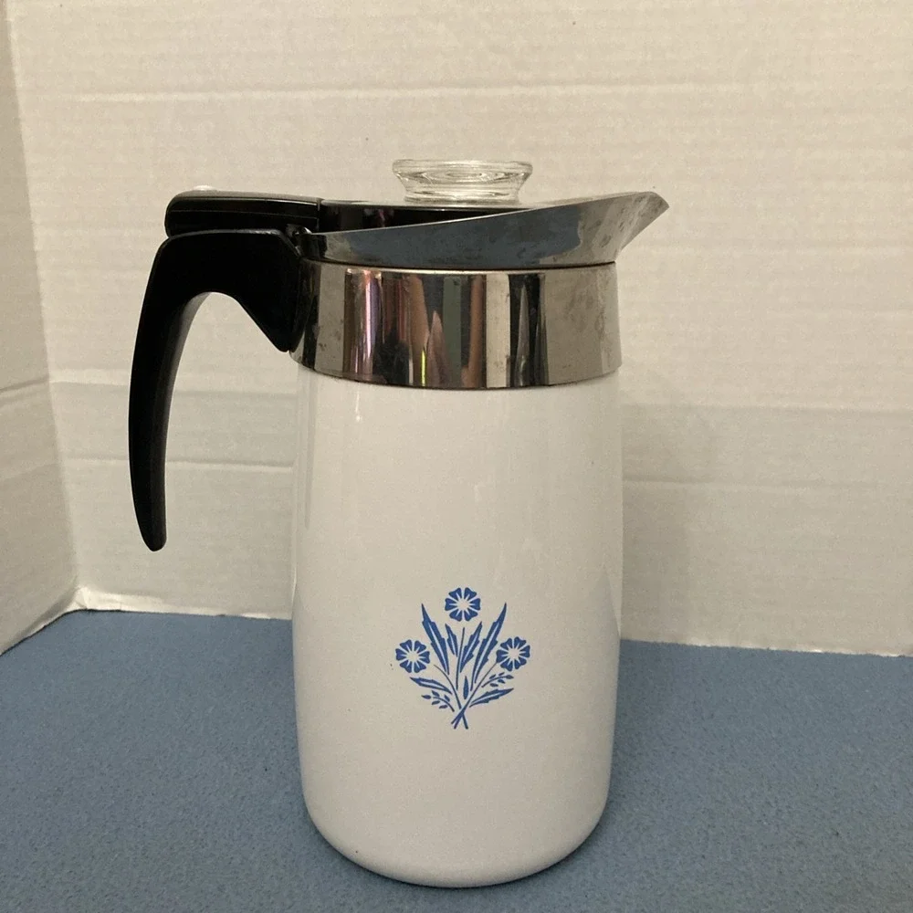 Corning Ware Blue Cornflower 10 Cup Stove Top Percolator Coffee Pot - No Cord